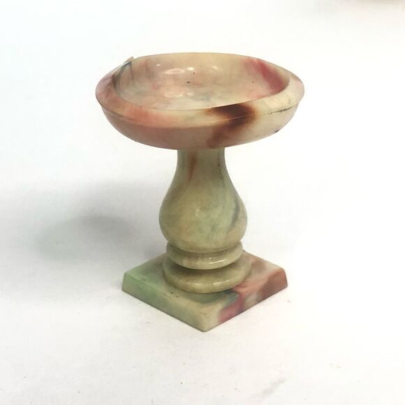 dollhouse miniature bird bath pedestal vintage swirled plastic trinket 1inch - Picture 1 of 5
